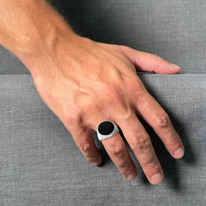 Anello argento chevalier tondo onice uomo misura 24-2b Gioielli