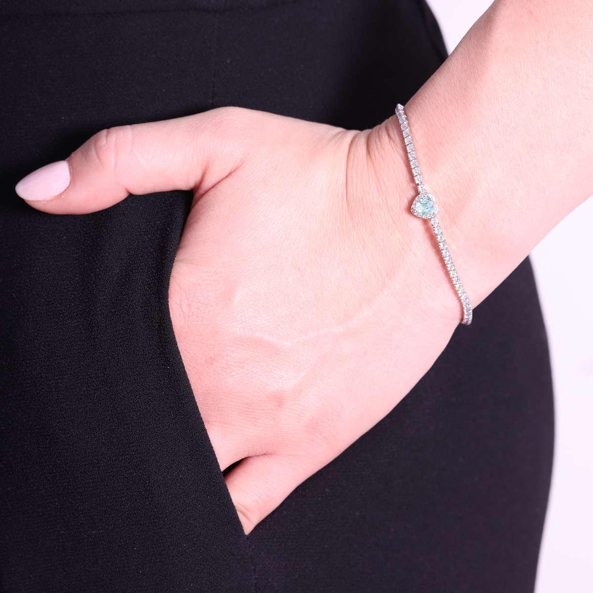 Bracciale Tennis cuore acquamarina donna argento-2b Gioielli