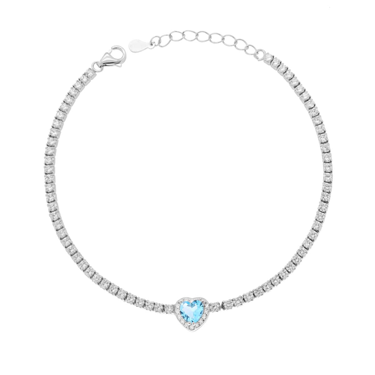 Bracciale Tennis cuore acquamarina donna argento-2b Gioielli