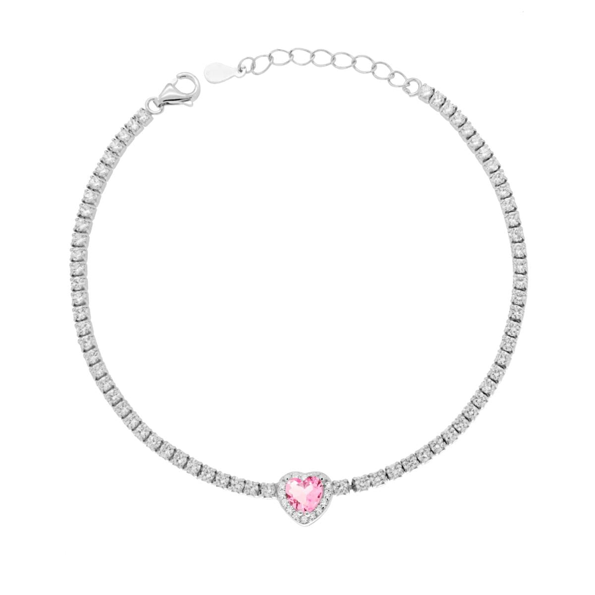 Bracciale Tennis cuore rosa donna argento-2b Gioielli