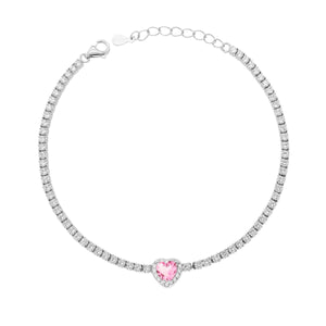 Bracciale Tennis cuore rosa donna argento-2b Gioielli