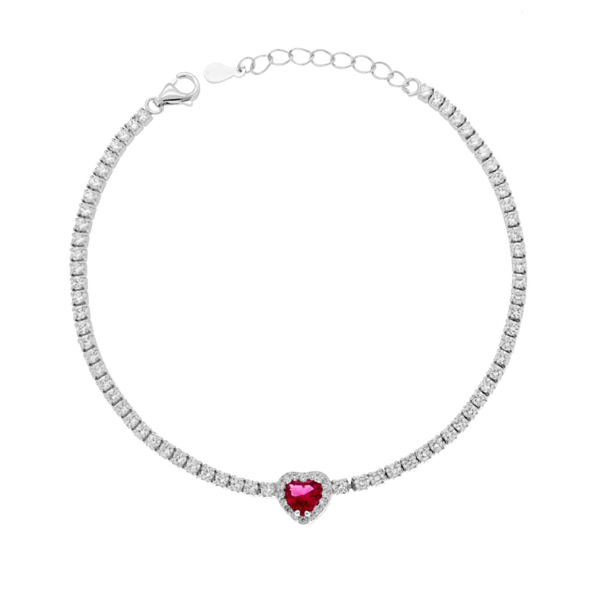 Bracciale Tennis cuore rosso donna argento-2b Gioielli