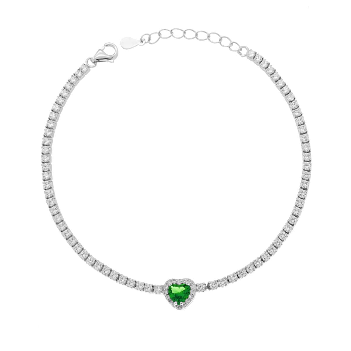 Bracciale Tennis cuore verde donna argento-2b Gioielli