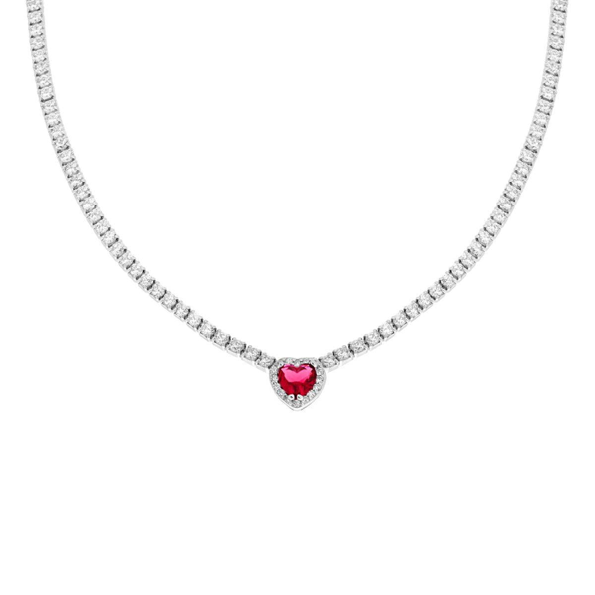 Collana argento Tennis cuore rosso donna-2b Gioielli