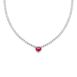 Collana argento Tennis cuore rosso donna-2b Gioielli