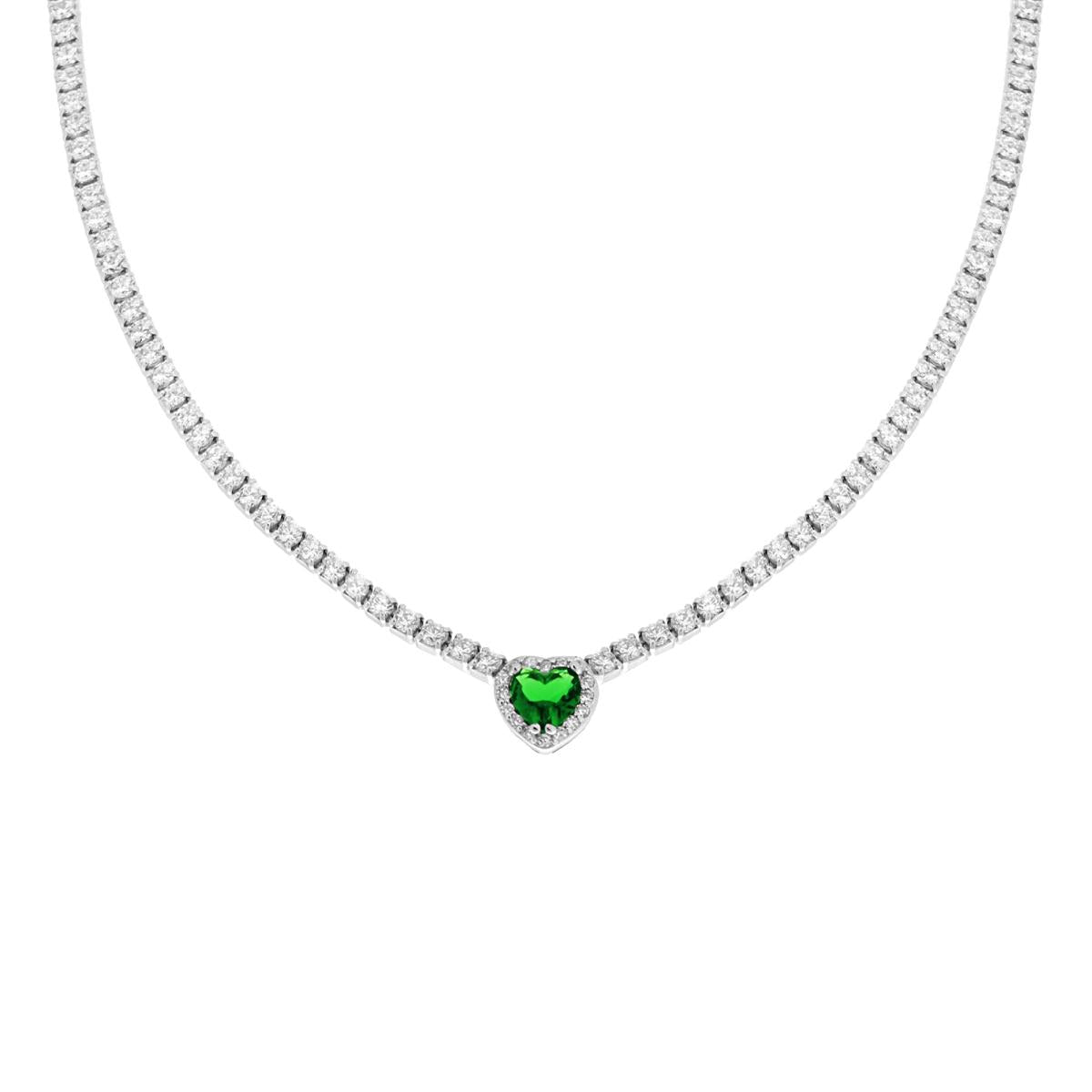Collana argento Tennis cuore verde donna-2b Gioielli