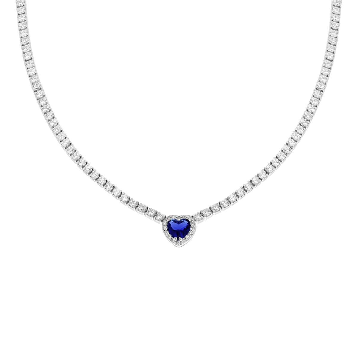 Collana argento Tennis cuore blu donna-2b Gioielli