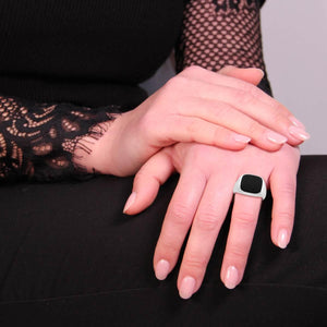 Anello argento chevalier quadrato onice donna-2b Gioielli