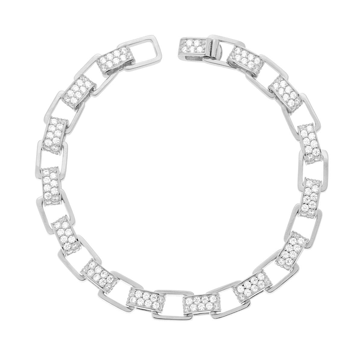 Bracciale argento catena forzatina rettangolare e zirconi donna-2b Gioielli