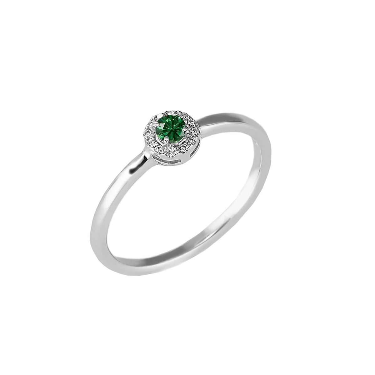 Anello oro bianco 18kt Diamanti 0,05 Ct Smeraldo 0,09 Ct-2b Gioielli