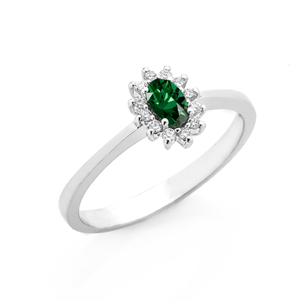 Anello oro bianco 18kt Diamanti 0,08 Ct Smeraldo 0,24 Ct-2b Gioielli