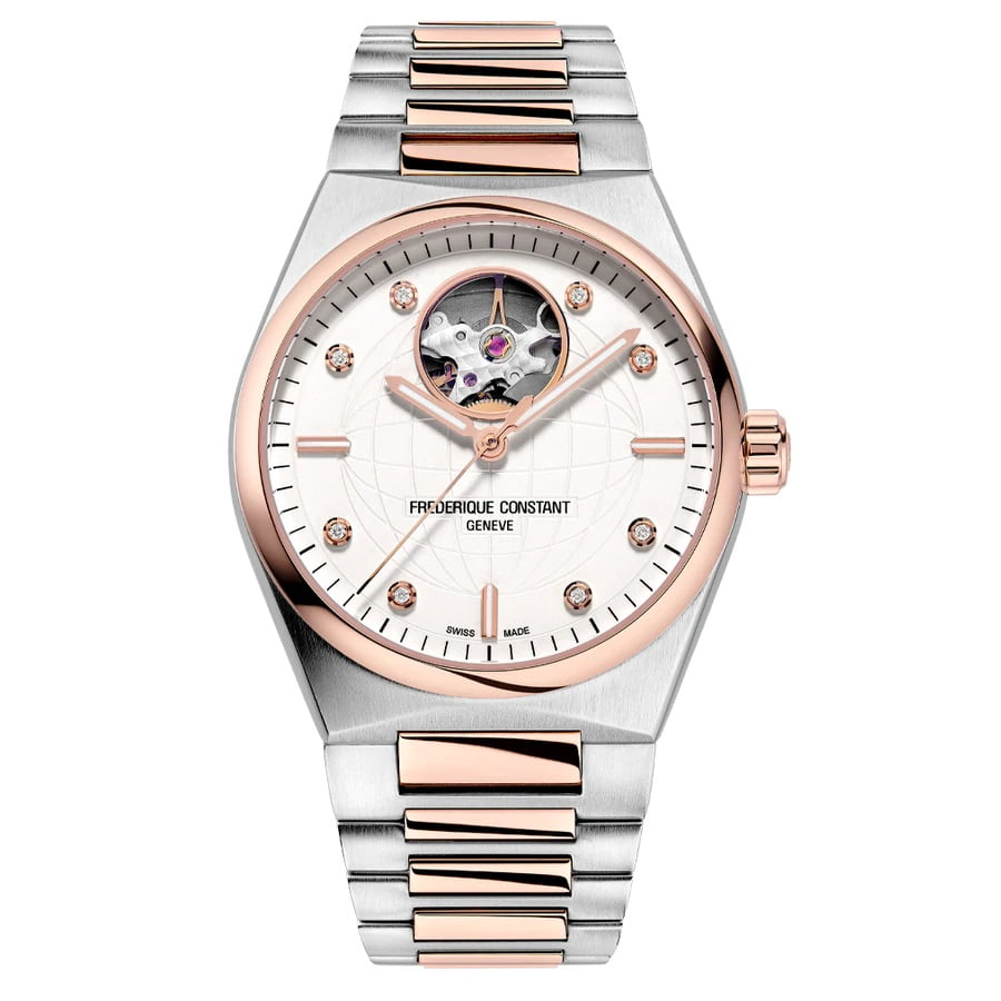Orologio Frederique Constant Highlife Heart Beat FC-310VD2NH2B automatico con diamanti e doppio cinturino-2b Gioielli