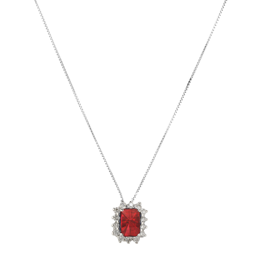 Girocollo oro bianco 18kt Diamanti 0,16 Ct Rubino 0,54 Ct-2b Gioielli