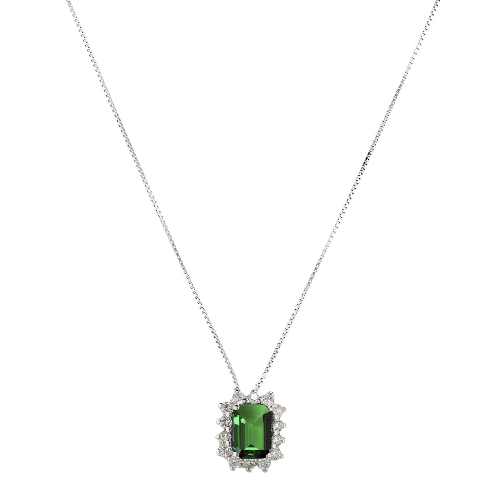 Girocollo oro bianco 18kt Diamanti 0,16 Ct Smeraldo 0,54 Ct-2b Gioielli