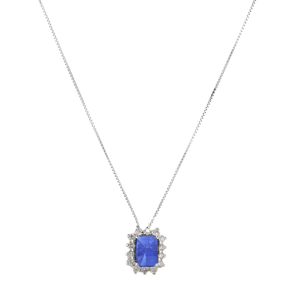 Girocollo oro bianco 18kt Diamanti 0,16 Ct Zaffiro 0,78 Ct-2b Gioielli
