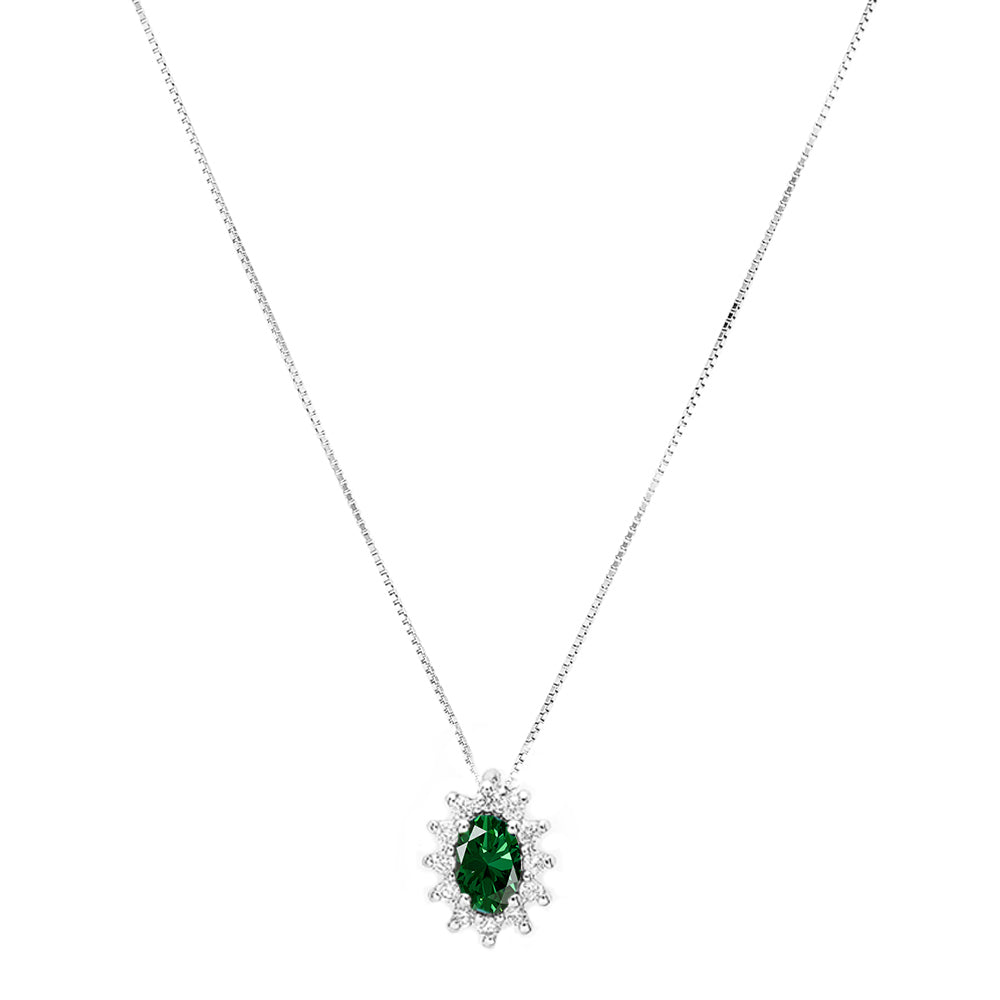 Girocollo oro bianco 18kt Diamanti 0,08 Ct Smeraldo 0,20 Ct-2b Gioielli