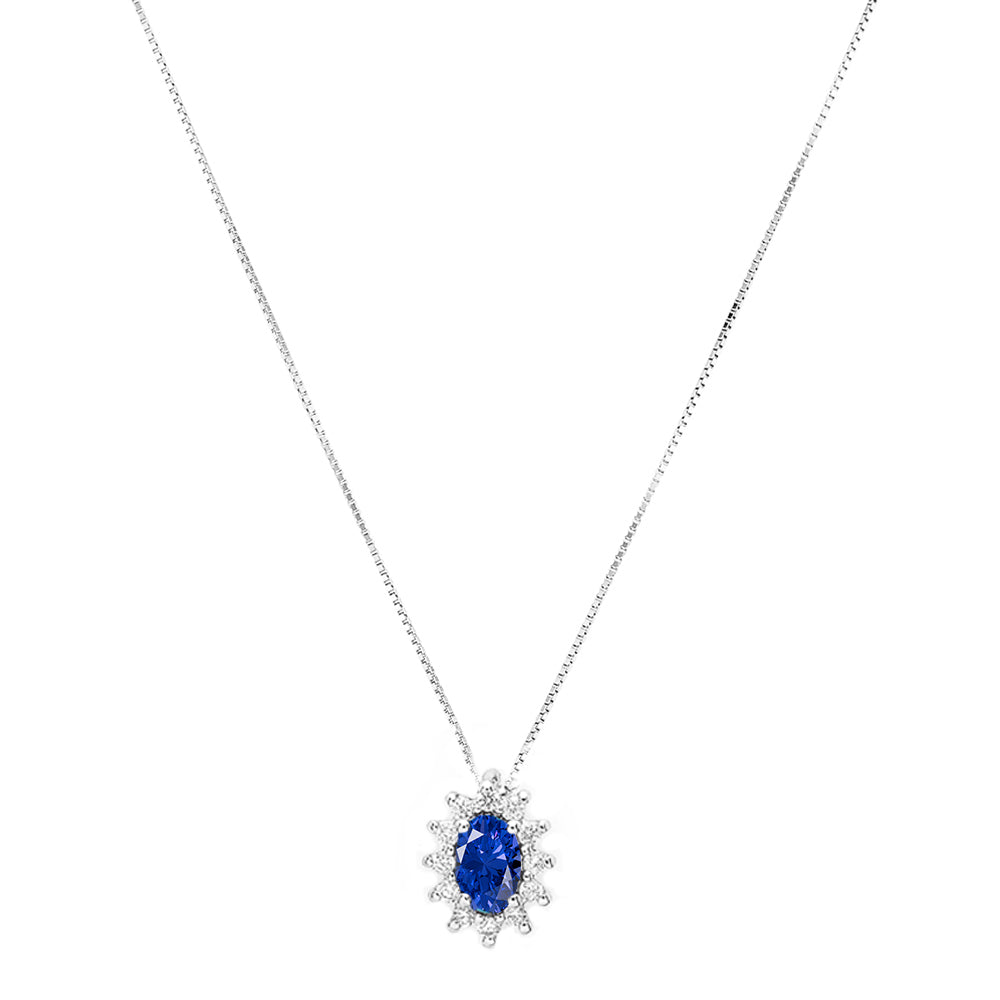 Girocollo oro bianco 18kt Diamanti 0,08 Ct Zaffiro 0,27 Ct-2b Gioielli