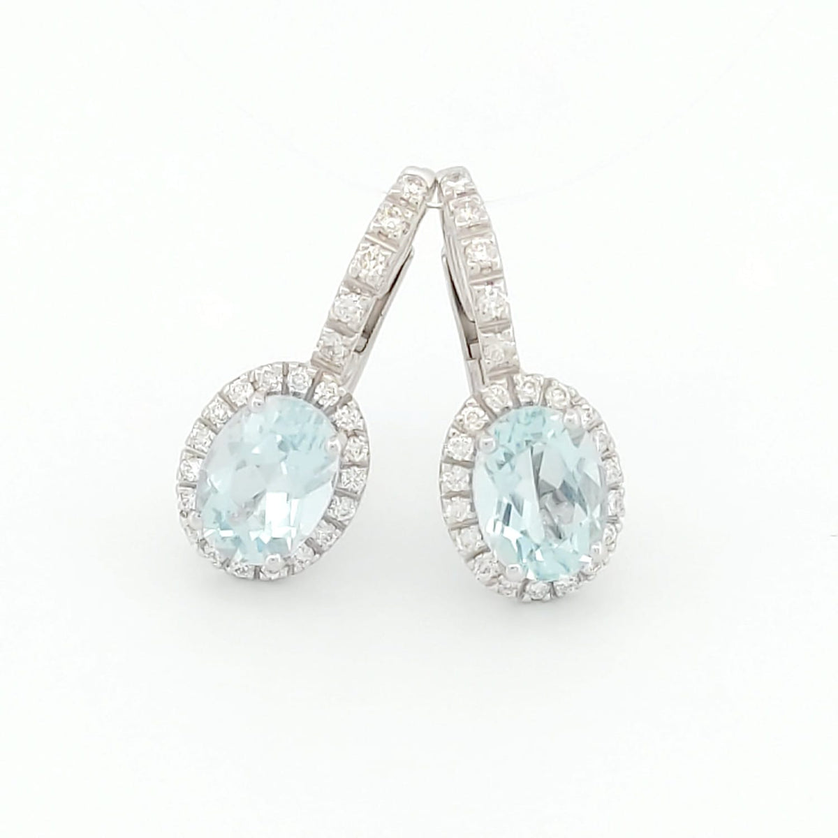 Orecchini oro bianco 18kt Diamanti 0,38 Ct Acquamarina 8x6-2b Gioielli