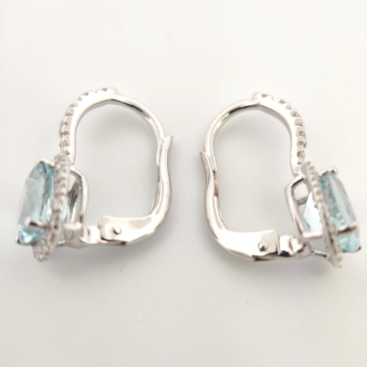 Orecchini oro bianco 18kt Diamanti 0,38 Ct Acquamarina 8x6-2b Gioielli