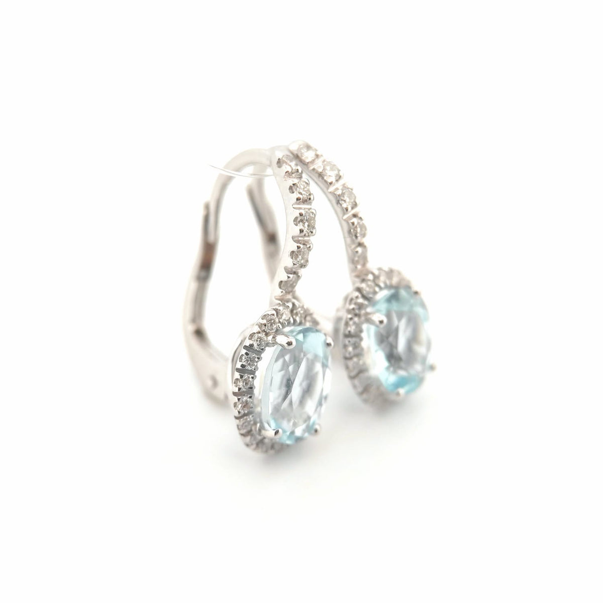 Orecchini oro bianco 18kt Diamanti 0,38 Ct Acquamarina 8x6-2b Gioielli