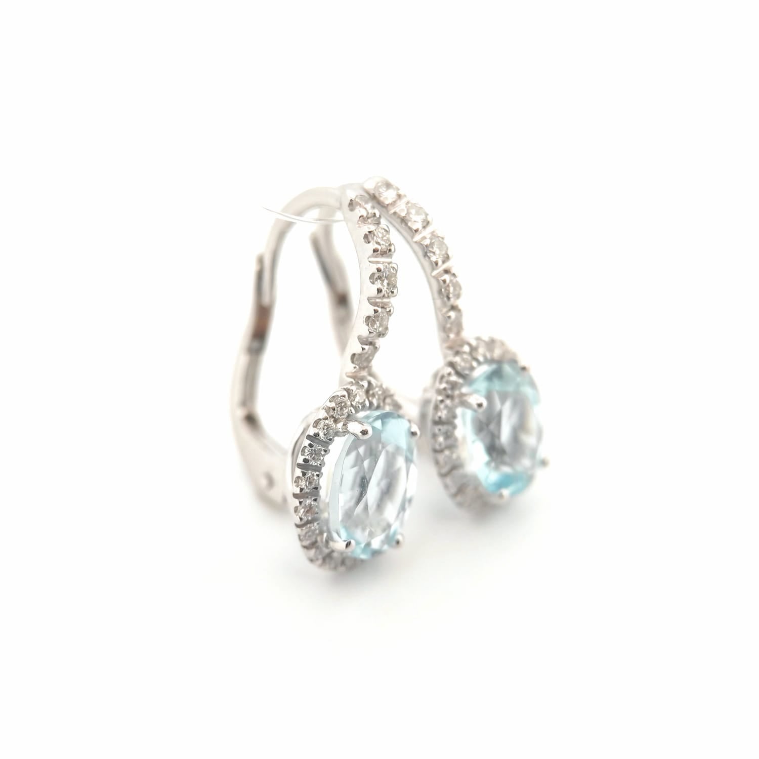 Orecchini oro bianco 18kt Diamanti 0,38 Ct Acquamarina 8x6-2b Gioielli