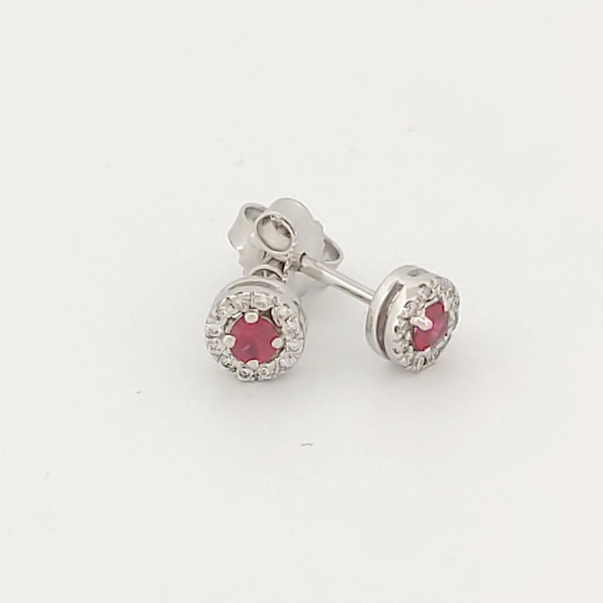 Orecchini oro bianco 18kt Diamanti 0,11 Ct Rubini 0,18 Ct-2b Gioielli