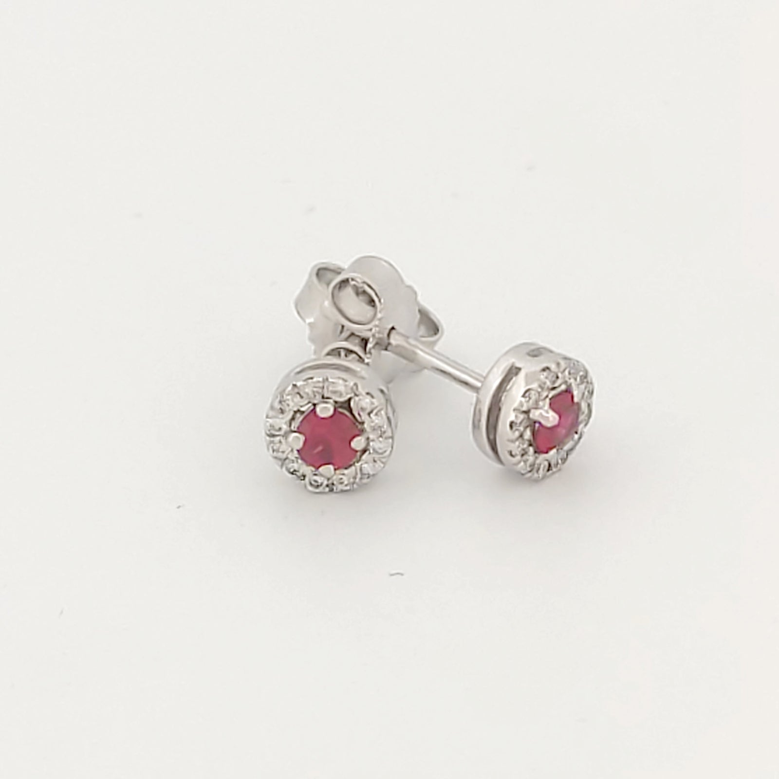 Orecchini oro bianco 18kt Diamanti 0,11 Ct Rubini 0,18 Ct-2b Gioielli