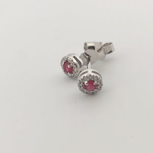 Orecchini oro bianco 18kt Diamanti 0,11 Ct Rubini 0,18 Ct-2b Gioielli