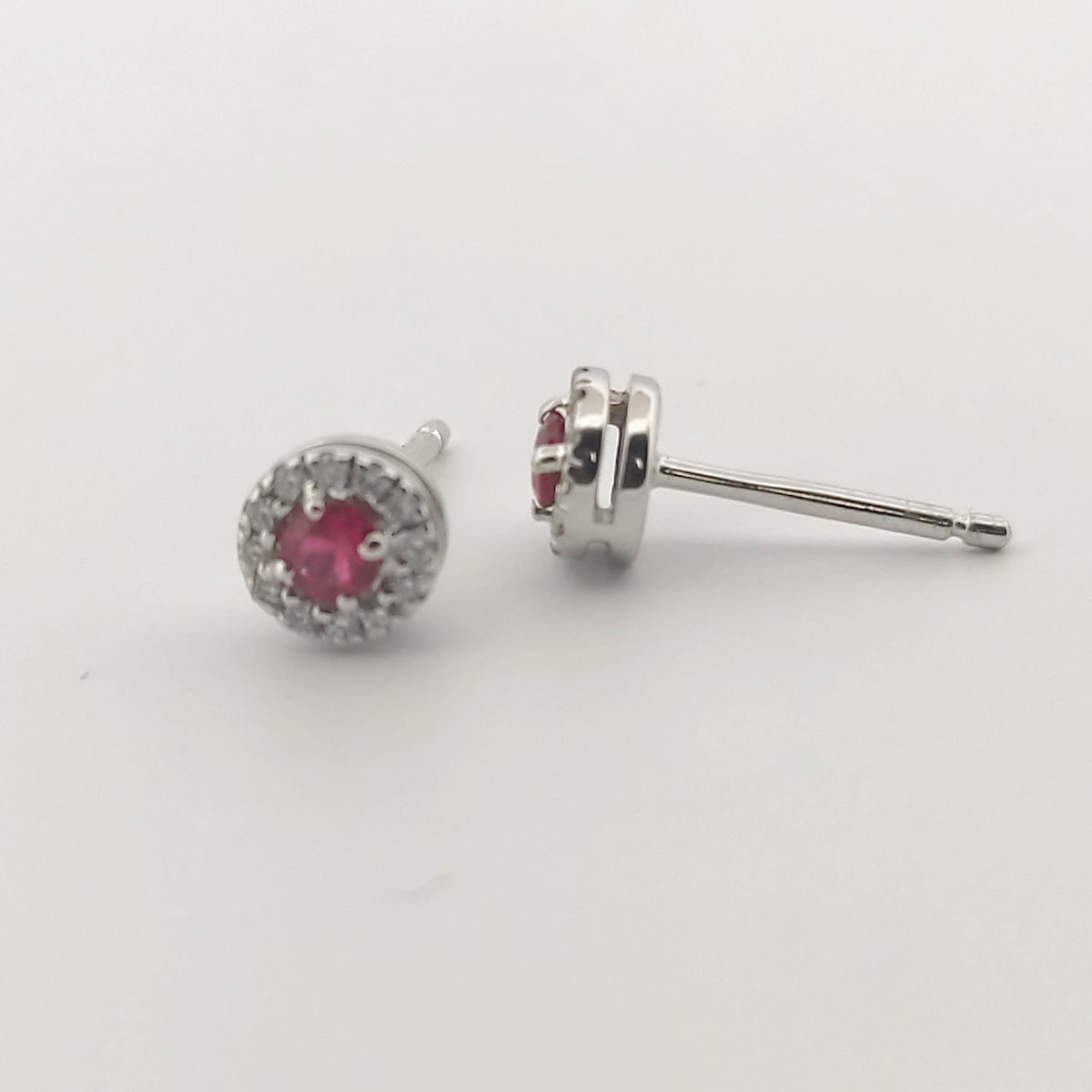 Orecchini oro bianco 18kt Diamanti 0,11 Ct Rubini 0,18 Ct-2b Gioielli