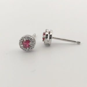 Orecchini oro bianco 18kt Diamanti 0,11 Ct Rubini 0,18 Ct-2b Gioielli