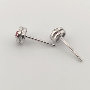 Orecchini oro bianco 18kt Diamanti 0,11 Ct Rubini 0,18 Ct-2b Gioielli