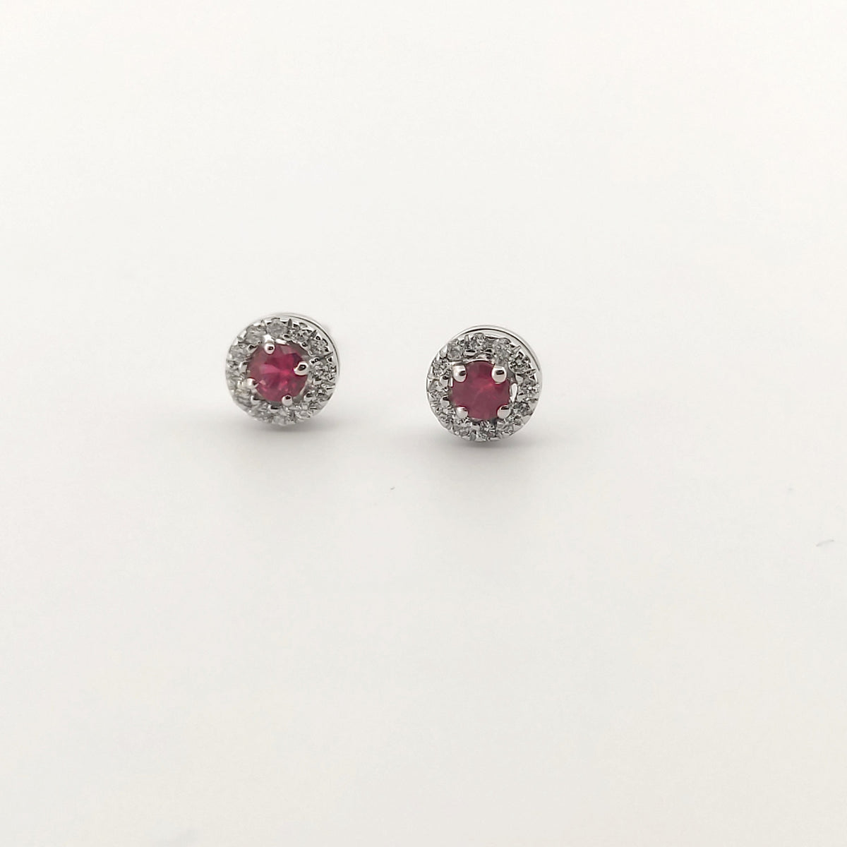 Orecchini oro bianco 18kt Diamanti 0,11 Ct Rubini 0,18 Ct-2b Gioielli